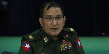 Brig-Gen Aung Kyaw Hoe at a press conference on May 29. / Htet Naing Zaw / The Irrawaddy