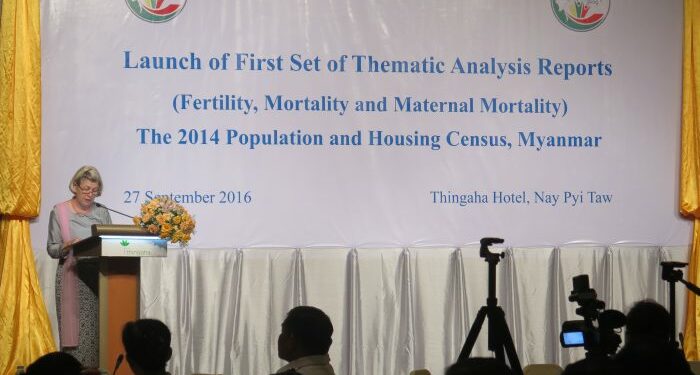 The launch of the Thematic Report on Fertility and Nuptiality on Tuesday in Naypyidaw. / Htet Naing Zaw / The Irrawaddy