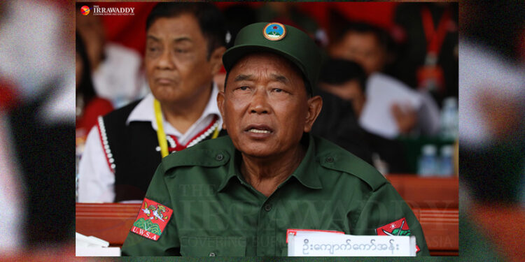 UWSA Vice Chair Zhao Go An speaks at a press conference in Panghsang, Shan State, on Thursday. / Myo Min Soe / The Irrawaddy