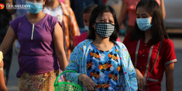 Factory workers at Hlaing Tharyar Industrial Zone in Yangon on April 20. / Myo Min Soe / The Irrawaddy