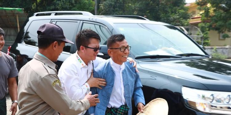The former Kachin Baptist Convention president Dr Hkalam Samson being released from Myitkyina Prison on Wednesday. KBC Kachin