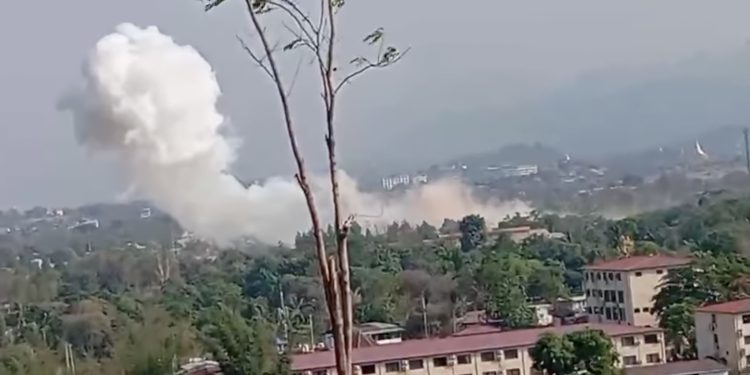 Myanmar junta conducted airstrikes near the Second Friendship Bridge, which connects Myawaddy with Mae Sot in Thailand throughout Saturday.