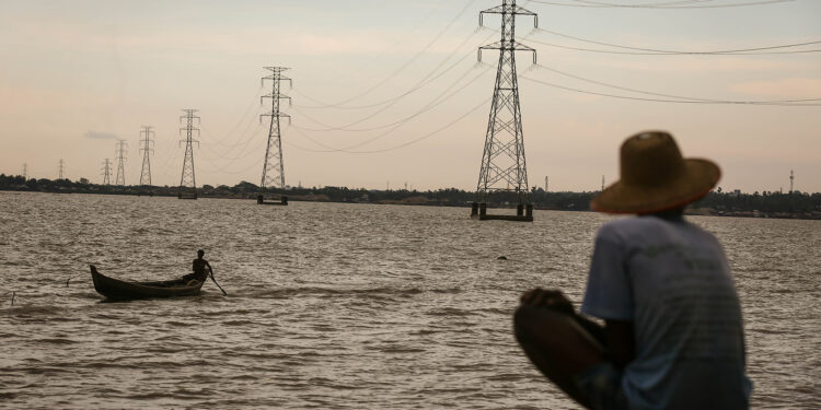 A section of the national power grid is seen in Yangon's Dagon Seikkan Township. / The Irrawaddy
